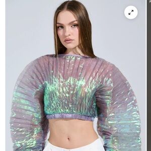 Puff Sleeve Crop Top LARA PLEATED IRIDESCENT TOP AKIRA 1x 2x princess costume